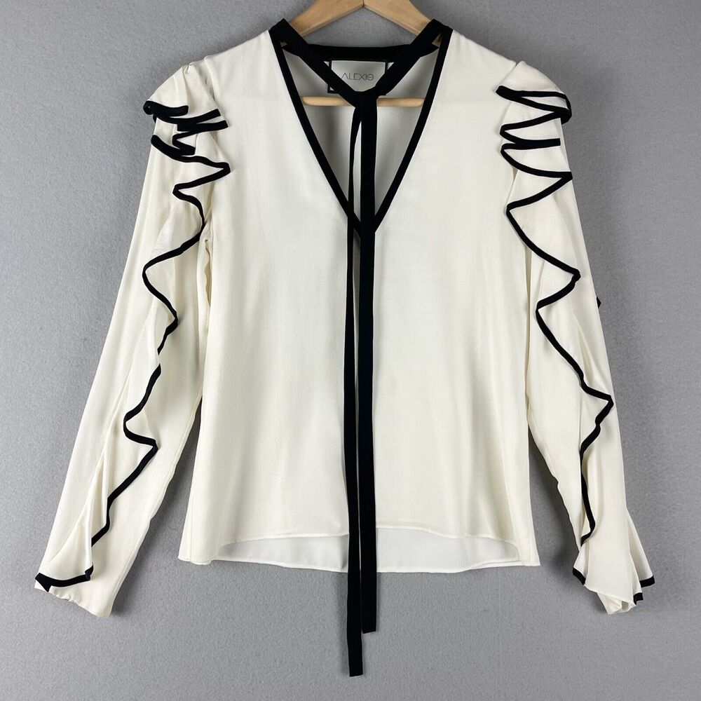 Alexis Darcy Silk Ruffle Top Womens XS Blouse Classy Feminine Bow Quiet Luxury